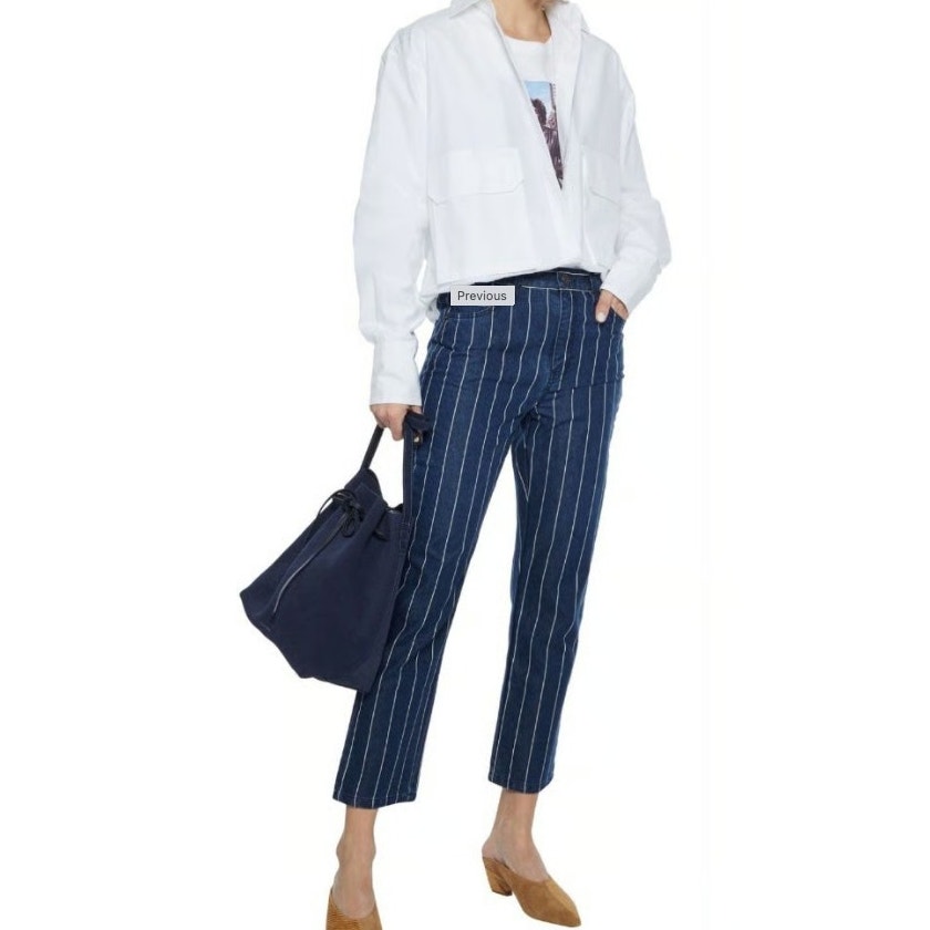 New Current/Elliot The Vintage Cropped Striped High-Rise Slim Straight Jeans 26